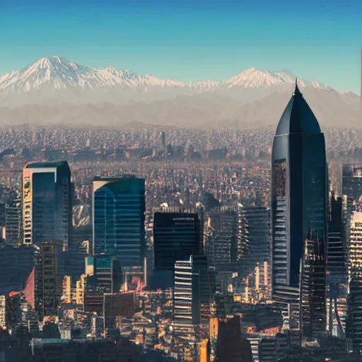 Image similar to Santiago of Chile skyline from a cyberpunk future