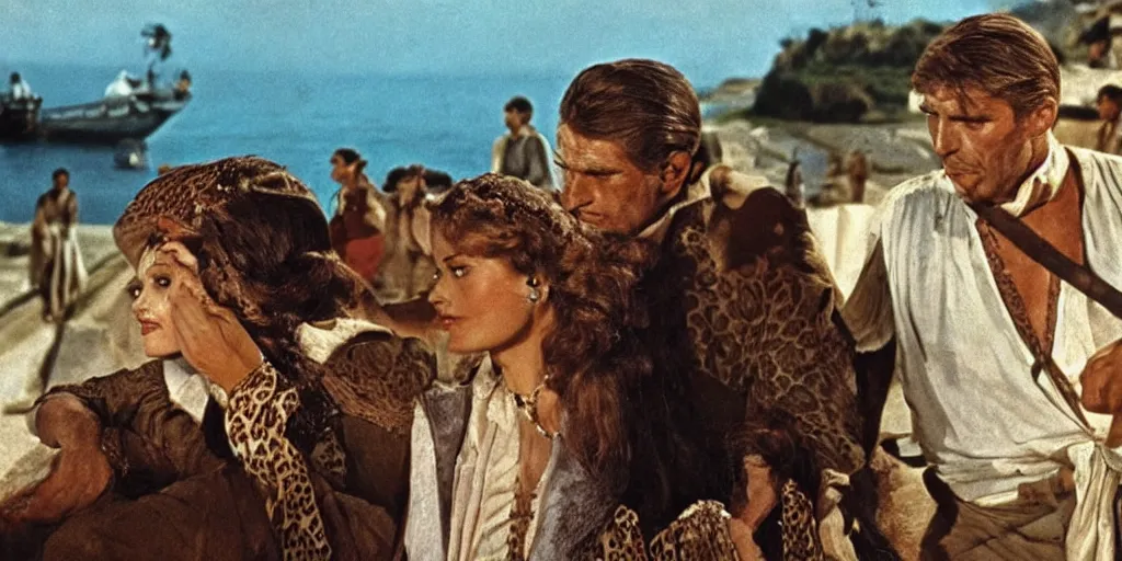 Image similar to a scene from the leopard by luchino visconti with burt lancaster and claudia cardinale set in sicily in the 1 9 th century. technicolor!!!!, masterpiece cinematic, vivid colors