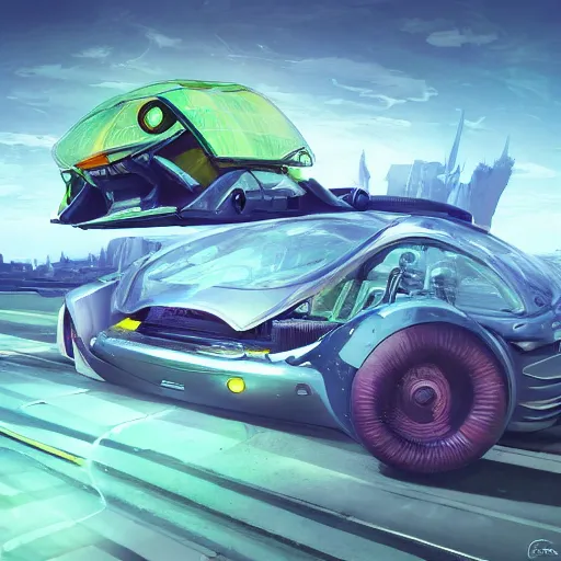 Image similar to solarpunk hovercar, clean energy, green technology, batoidea shape, highway, sunny day, futurism, intricate, engines, glow, highly detailed, peaceful, utopia, bright, digital painting, artstation, concept art, smooth, sharp focus, epic landscape, art by akihiko yoshida and tim mcburnie and anato finnstark