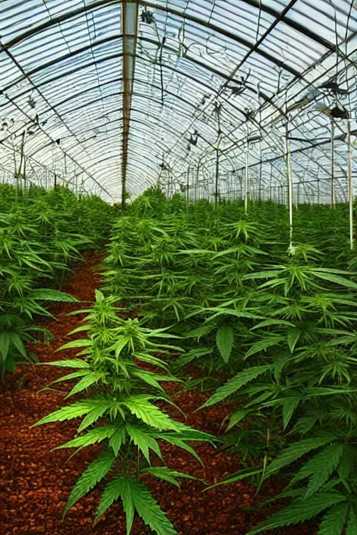 Image similar to cannabis greenhouse with harvest at sunrise, old photo