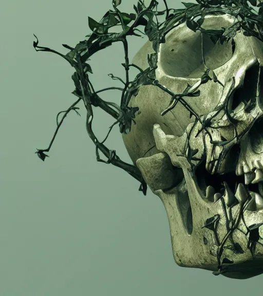 Prompt: skull with ivy, unreal engine 5, octane render, trending on artstation by zdislaw beksinski