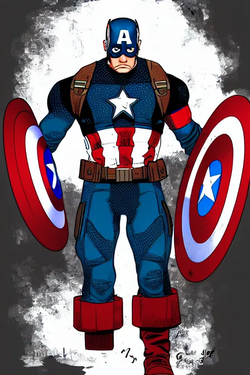 Prompt: Captain America high quality digital painting in the style of Laurie Greasley