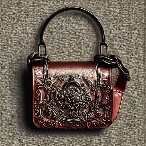 Image similar to an ornate small leather bag, fantasy illustration, medieval era, blank background, studio lighting, digital art