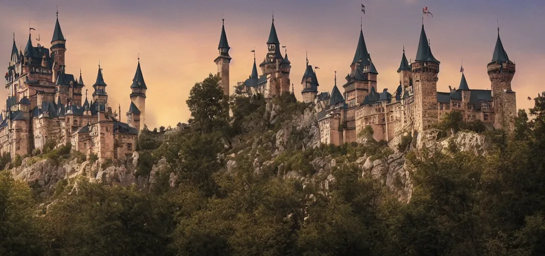 Image similar to A castle with a thousand spires. Morning. 4K. Many intrincate details.