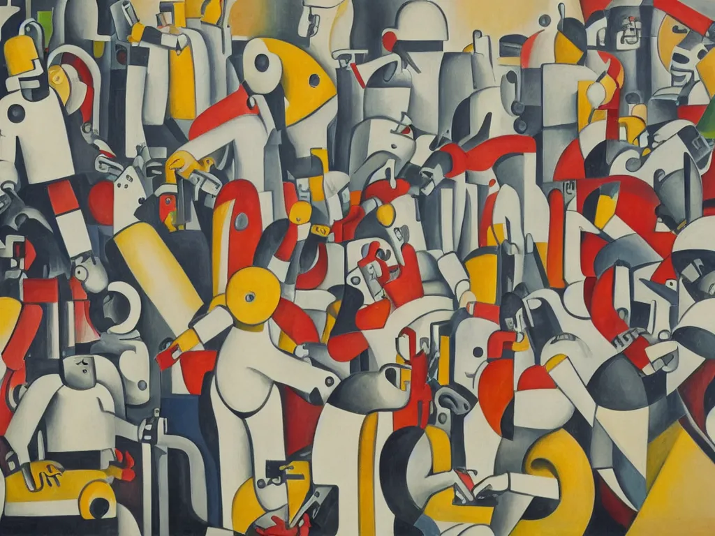 Prompt: painting of economic devastation due to robots replacing in the style of fernand leger, high detail, 8 k, moma