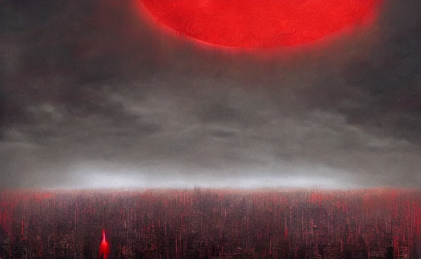 Image similar to an digital art of fire red alert storm that destroys dark souls like new york city with eclipse in style of zdislaw beksinski