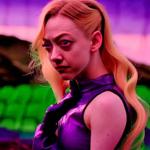 Image similar to cinematic scene with amanda seyfried as jolyne from jojo's bizarre adventure, live action film, stone ocean, dramatic, small details, volumetric lighting, still frame