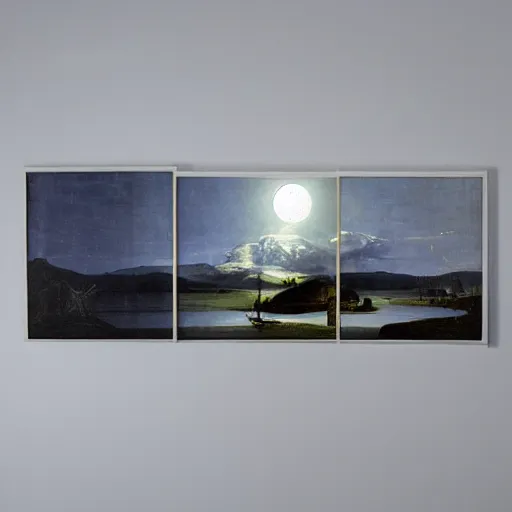 Image similar to moonlit lake by caravaggio, photorealistic,