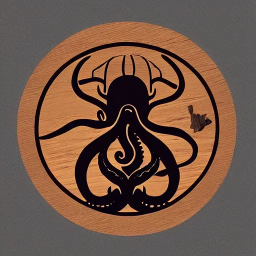 Image similar to “layered wooden silhouette of a kraken”