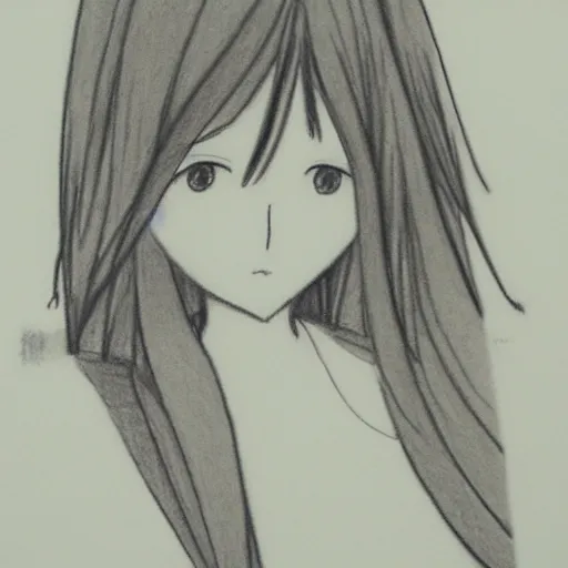 Image similar to a lonely girl by hiramatsu reiji. pencil sketch.