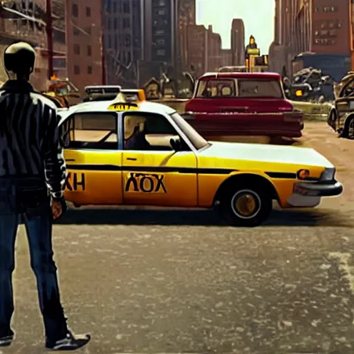 Prompt: a still of from the movie taxi driver crossover with the game chrono trigger