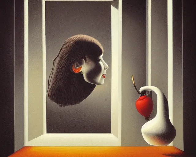 Image similar to a painting of'oh hello there ', an ultrafine detailed painting by rafal olbinski, behance contest winner, pop surrealism, detailed painting, very detailed, minimalist, skeuomorphic, airbrush art