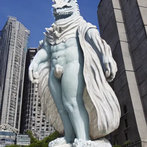 Prompt: marble statue of godzilla