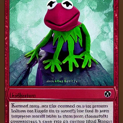 Prompt: kermit the frog as a magic the gathering card