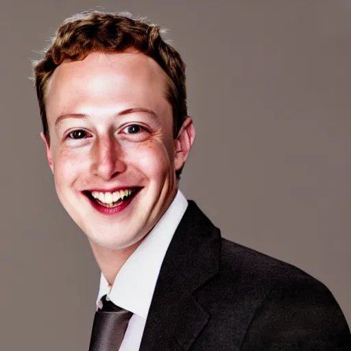 Image similar to photography portrait of handsome young love child of Elon Musk and Mark Zuckerberg smiling wearing a suit, elegant