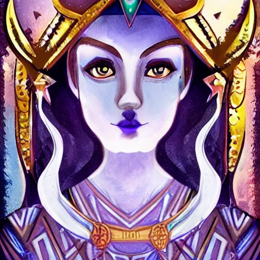 Image similar to Artemixel, the modern reincarnation of the old selenium god of hunt and moon, also known as Artemis or Selene, carrying the Crown of the Crescent Moon, wich has a bright and slightly bluish crescent like the brightness of the night. Portrait trending on Artstation, digital art, concept art