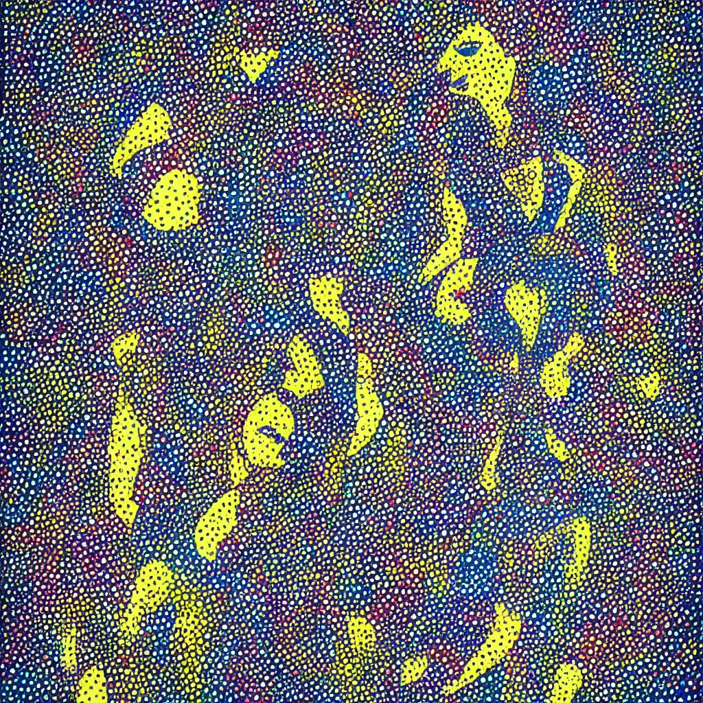 Image similar to girl figure, abstract, jet set radio artwork, ryuta ueda artwork, cryptic, varying dots, spots, asymmetry, stipple, lines, splotch, color tearing, pitch bending, faceless people, dark, ominous, eerie, hearts, minimal, points, technical, old painting, natsumi mukai artwrok, folds