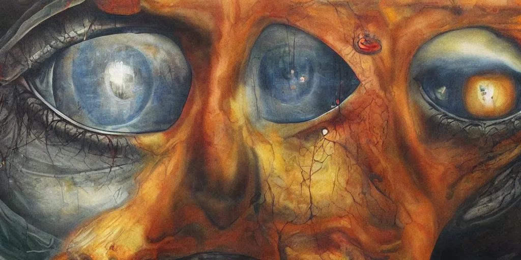 Prompt: a surreal painting of man with his third eye opening