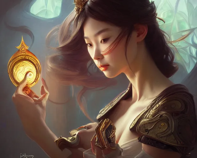 Image similar to photography of susan luo, deep focus, d & d, fantasy, intricate, elegant, highly detailed, digital painting, artstation, concept art, matte, sharp focus, illustration, hearthstone, art by artgerm and greg rutkowski and alphonse mucha