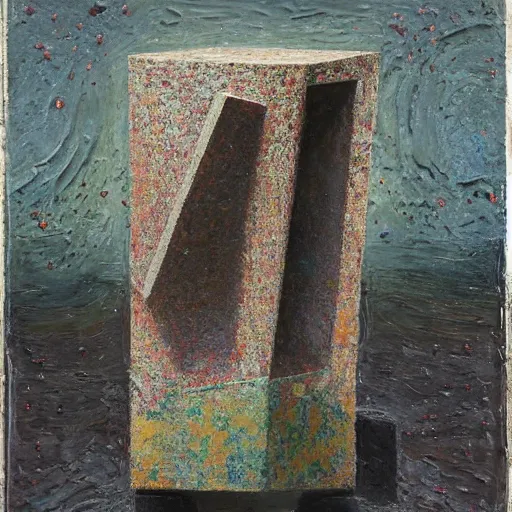 Image similar to a detailed, impasto painting by shaun tan and louise bourgeois of an abstract forgotten sculpture by ivan seal and the caretaker