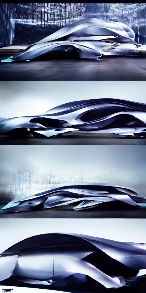 Image similar to sci-fi car: zaha hadid : wall structure : logotype : and car on : the coronation of napoleon : and : digital billboard : in the middle : artwork in style of : Ruan Jia : Sheng Lam :