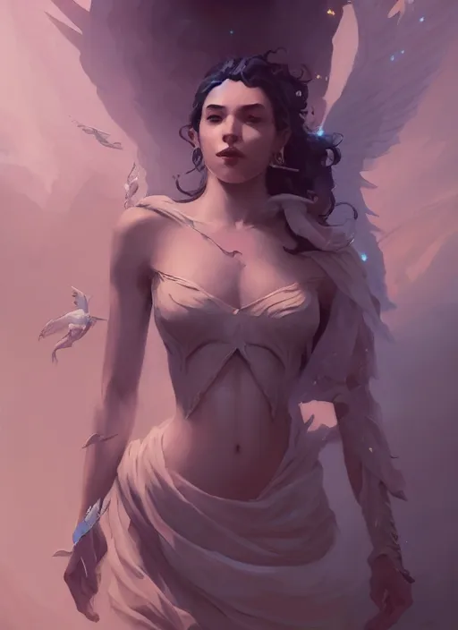 Image similar to a beautiful woman from angelarium by pete mohrbacher and artgerm and wlop and greg rutkowski, sharp focus, elegant, intricate, digital art, highly detailed, fantasy style, mystical, Trending on Artstation HQ, deviantart, unreal engine, 4K UHD image