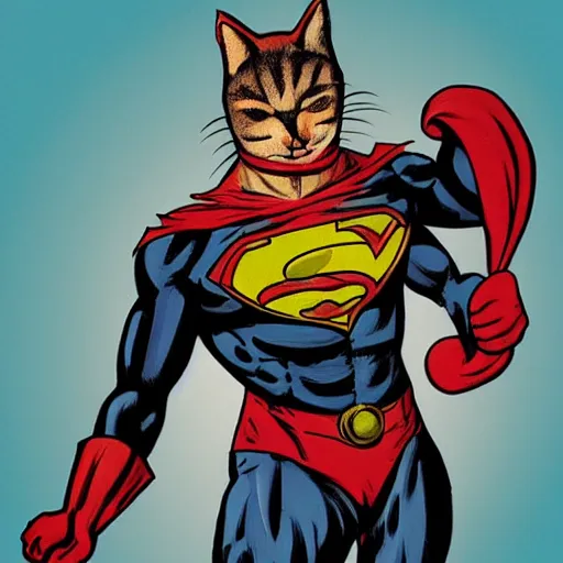 Prompt: catman, cat head, superhero body