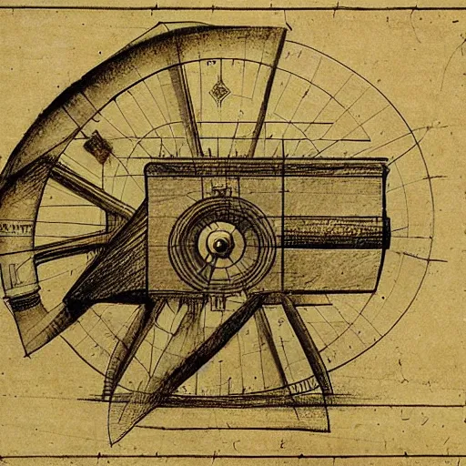 Image similar to technical drawing of a time machine from Leonardo da Vinci