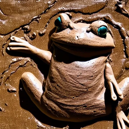 Image similar to beatiful clay sculpture of a muddy frog in a swamp