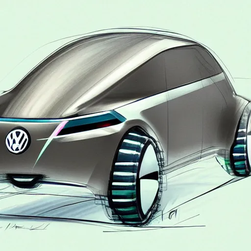 Image similar to a design sketch of a volkswagen concept car :: in the style of Marco Pavone