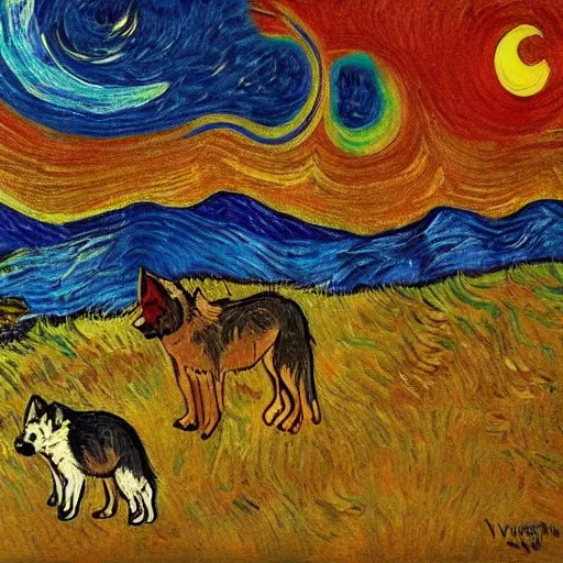 Prompt: painting of retarded wolf, vivid colors, van gogh