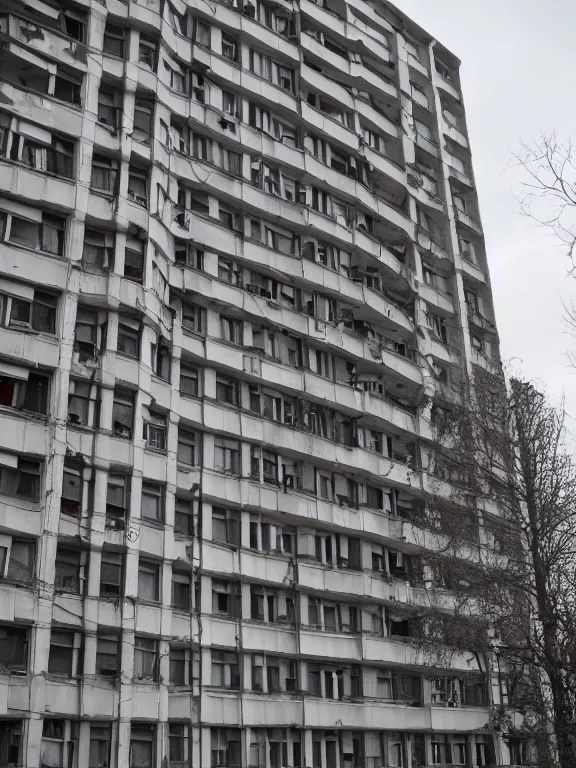 Image similar to soviet panel apartment building photo, extreme wide shot