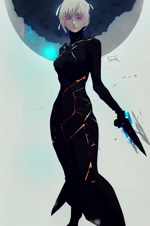 Image similar to a ultradetailed beautiful panting of artoria pendragon in a black dress, by conrad roset, greg rutkowski and makoto shinkai, trending on artstation