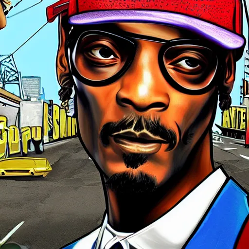 Image similar to Snoop dogg as a character in grand theft auto San andreas, old game, digital art, 8k