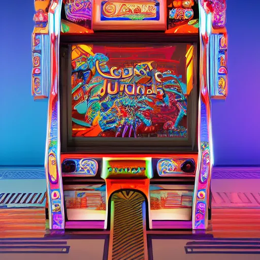 Prompt: arcade cabinet, translucid skin, slik design, colorful chrome:: by beeple and James Gilleard and Justin Gerard :: ornate, dynamic, particulate, intricate, elegant, highly detailed, centered, artstation, smooth, sharp focus, octane render, 3d