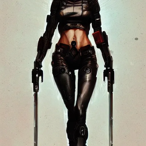 Image similar to cyberpunk girl wielding a sci - fi sword, electric energy, beautiful, full body shot, getting ready to fight, heroic pose, urban motifs, intricate, elegant, highly detailed, digital painting, trending on artstation, concept art, smooth sharp focus, illustration, art by artgerm and greg rutkowski