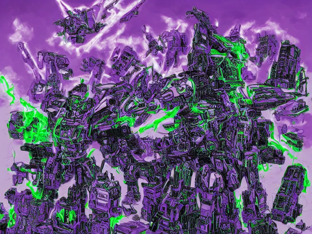 Prompt: portrait of cowboy johnny cash as purple green optimus prime from transformers riding on guitar zord ufo hoverboard, intricate, highly detailed, smooth, artstation, digital illustration by Lisa Frank and Ruan Jia and Mandy Jurgens and Artgerm and Wayne Barlowe and Greg Rutkowski and Zdislav Beksinski