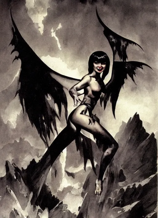 Prompt: manananggal, filipino vampire, strong line, deep color, beautiful! coherent! by frank frazetta, high contrast