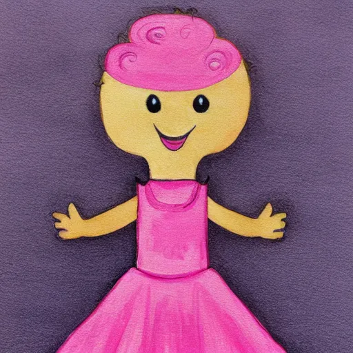 Prompt: banana wearing a pink dress, detailed