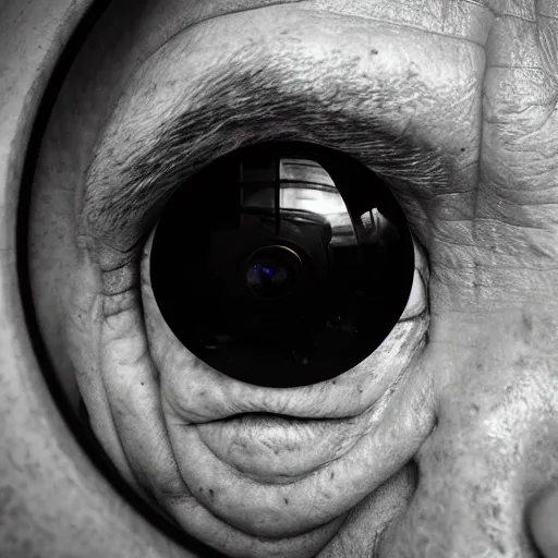 Prompt: Morgan freeman face closeup fisheye lens, night vision,4k,photograph,scary