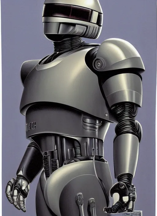 Prompt: Robocop by Ralph Mcquarrie, highly detailed, sharp focus, illustration