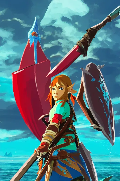 Image similar to an in game portrait of sidon from the legend of zelda breath of the wild, breath of the wild art style.
