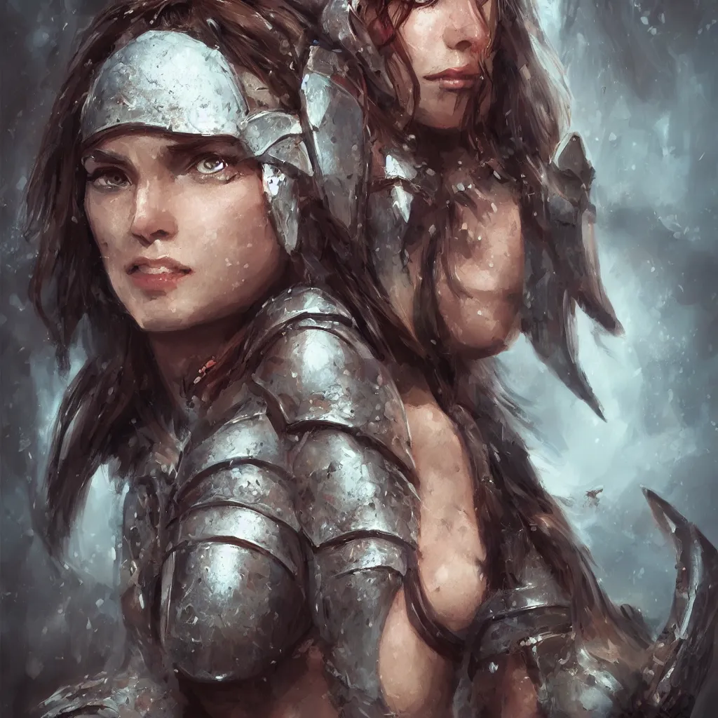 Image similar to head and shoulders focus portrait of a barbarian female high quality focus by wlop