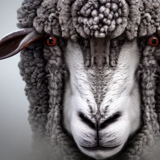 Image similar to a sheep, fantasy art, 4k, HDR, photorealistic, 8k by HR Giger