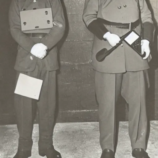 Prompt: mario and luigi receiving their citizenship on ellis island 1 9 3 8