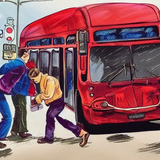 Prompt: Man versus Bus fight, highly detailed picture