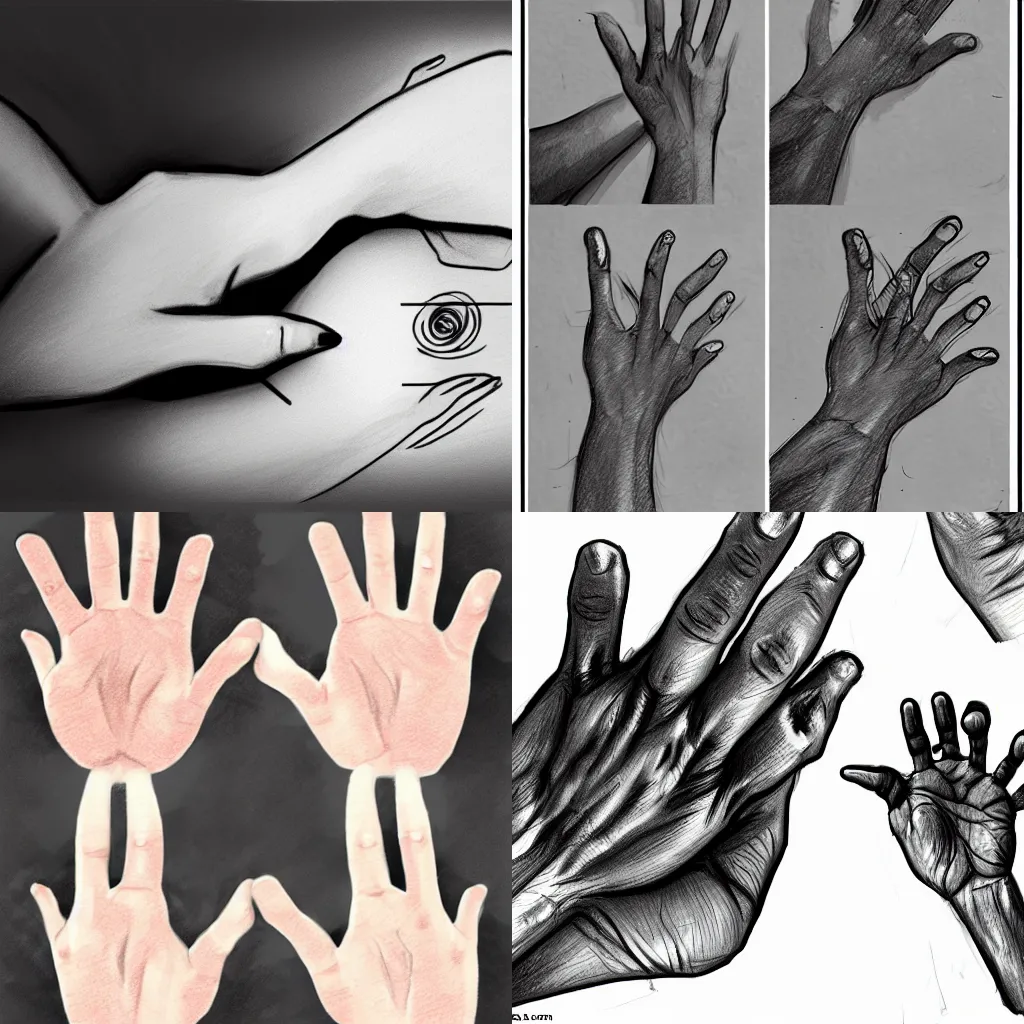 Prompt: step by step tutorial on how to draw hands, digital art, deviantart