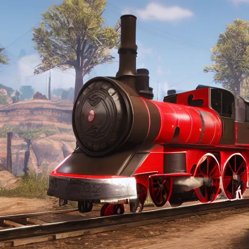 Image similar to futuristic sleek steam locomotive in red dead redemption 2