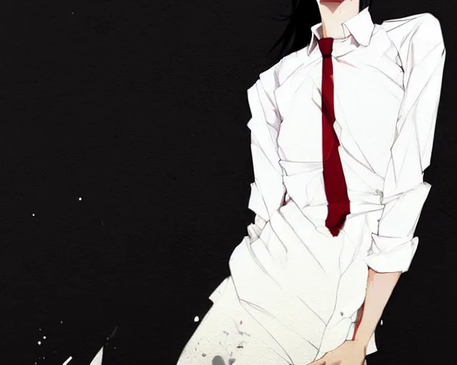 Image similar to a ultradetailed full body portrait of a woman dressed in a white shirt with a tie, by conrad roset, greg rutkowski and makoto shinkai trending on artstation