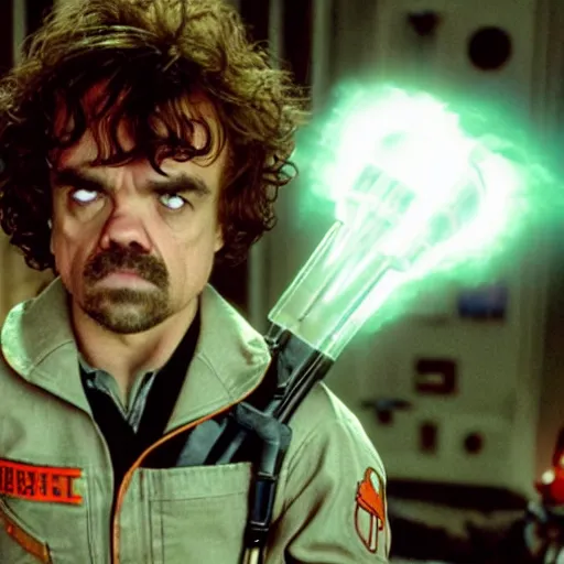 Image similar to stunning awe inspiring peter dinklage as a ghostbuster in the movie ghostbusters, movie still 8 k hdr atmospheric lighting